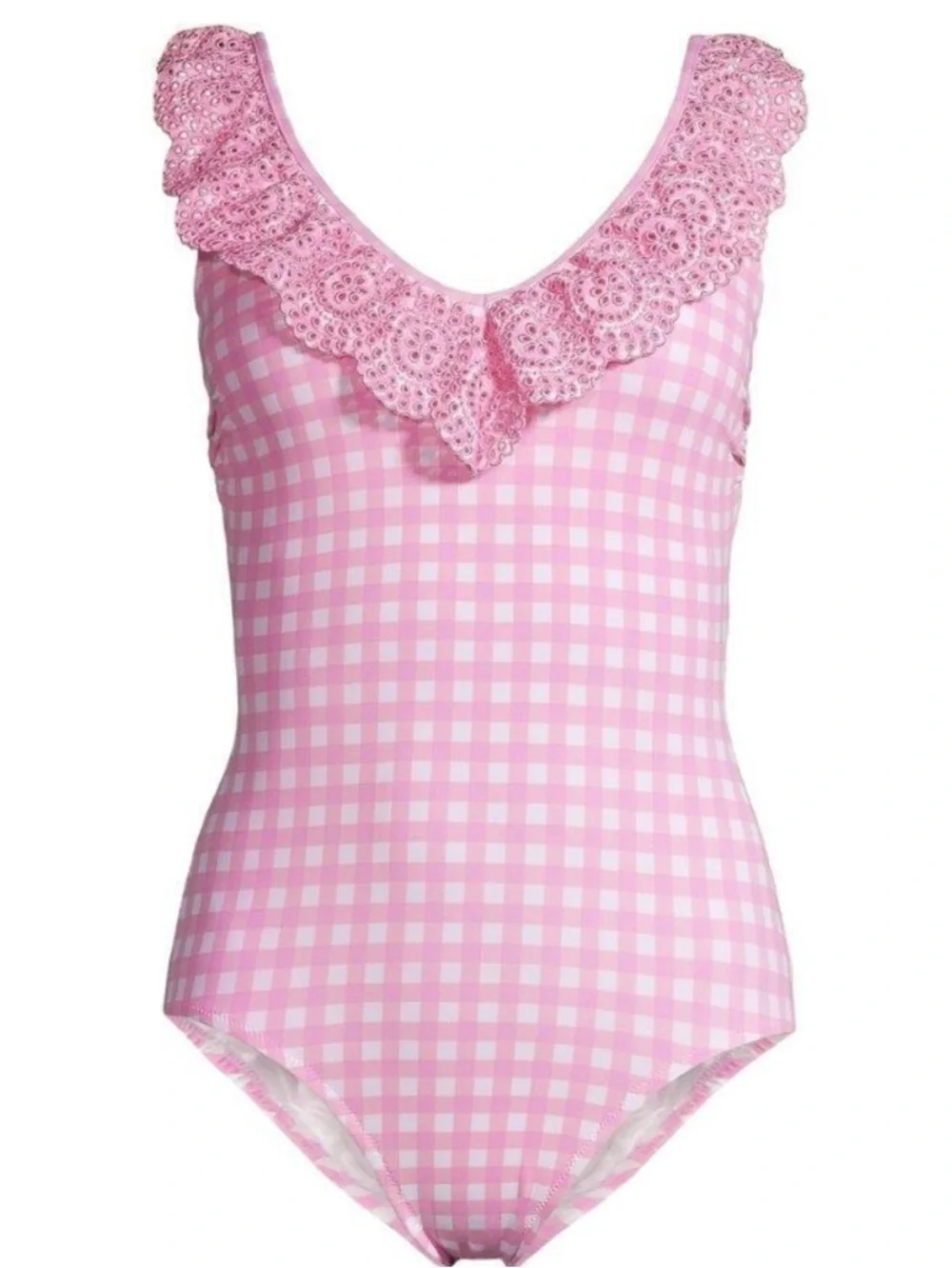 Draper James /Land’s End Pink Gingham Ruffle One-Piece size 16